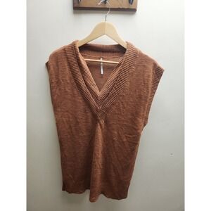 Free People Brown V Neck Ribbed Knit Sleeveless Sweater Vest Top Womens Small